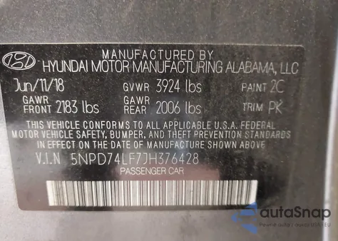 2018 Hyundai Elantra Se from USA, damaged, VIN 5NPD74LF7JH376428